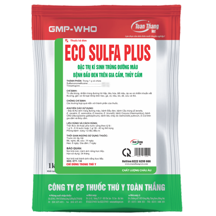 ECO SULFA PLUS - ĐẶC TRỊ KÍ SINH TRÙNG ĐƯỜNG MÁU BỆNH ĐẦU ĐEN TRÊN GIA CẦM, THỦY CẦM