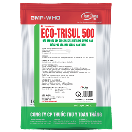 ECO-TRISUL 500 - ĐẶC TRỊ ĐẦU ĐEN GIA CẦM, KÍ SINH TRÙNG ĐƯỜNG MÁU,  SƯNG PHÙ ĐẦU, MÁU LOÃNG, MÀO THÂM