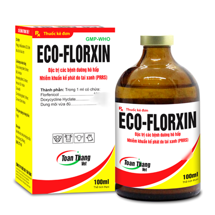 ECO FLORXIN -  ĐẶC TRỊ BỆNH ĐƯỜNG HÔ HẤP  NHIỄM KHUẨN KẾ PHÁT TAI XANH ( PRRS)