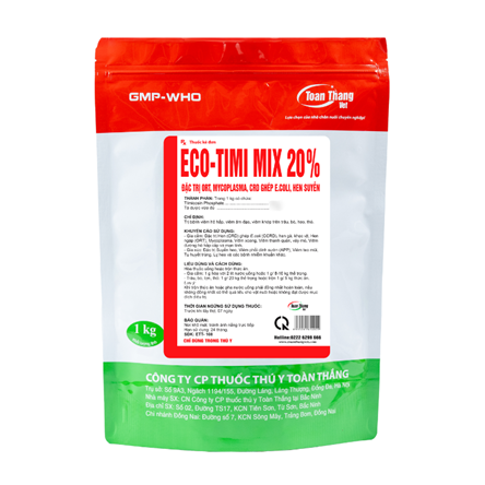 ECO TIMI MIX 20% - ĐẶC TRỊ ORT, MYCOPLASMA, CRD GÉP E. COLI, HEN SUYỄN.